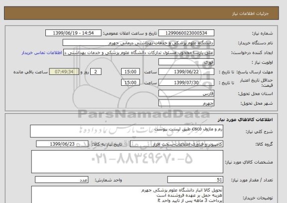 استعلام رم و ماژول cisco طبق لیست پیوست