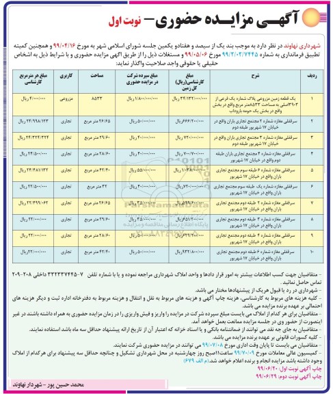 آگهی مزایده حضوری , مزایده واگذاری املاک و مستغلات