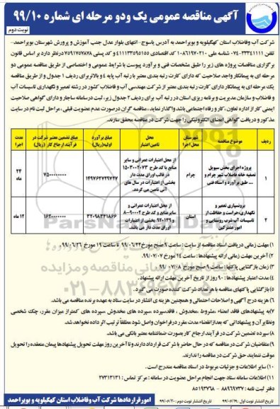 آگهی مناقصه عمومی , مناقصه پروژه اجرای بخش سیویل تصفیه خانه فاضلاب.... - نوبت دوم