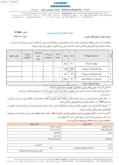 استعلام، استعلام میلگرد آجدار و .....