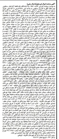 مزایده مزایده ششدانگ یک قطعه آپارتمان مسکونی