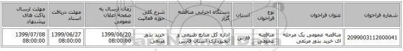 مناقصه عمومی یک مرحله ای خرید بذور مرتعی