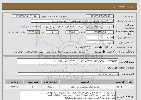 استعلام خودروهای استیجاری جهت جابجایی کارشناسان اداری در سطح استان