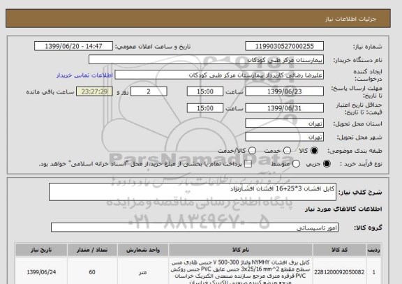 استعلام کابل افشان 3*25+16 افشان افشارنژاد
