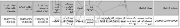 مناقصه عمومی یک مرحله ای عملیات قلع وقمع وتخریب مستحدثات غیر مجازحریم وبستررودخانه هرو-کاکارضا پایین دست سدایوشان