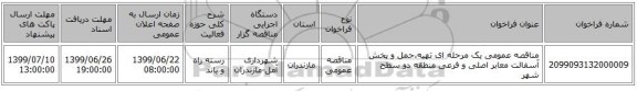 مناقصه عمومی یک مرحله ای تهیه،حمل و پخش آسفالت معابر اصلی و فرعی منطقه دو سطح شهر