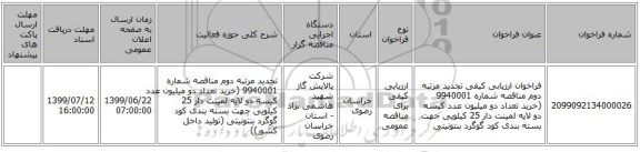 فراخوان ارزیابی کیفی تجدید مرتبه دوم مناقصه شماره 9940001 (خرید تعداد دو میلیون عدد کیسه دو لایه لمینت دار 25 کیلویی جهت بسته بندی کود گوگرد بنتونیتی