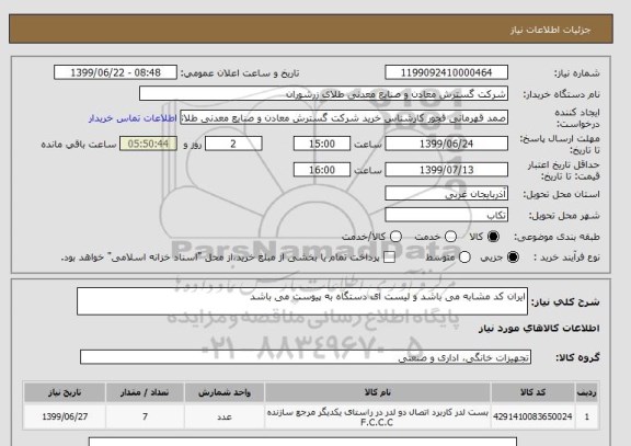 استعلام ایران کد مشابه می باشد و لیست ای دستگاه به پیوست می باشد 