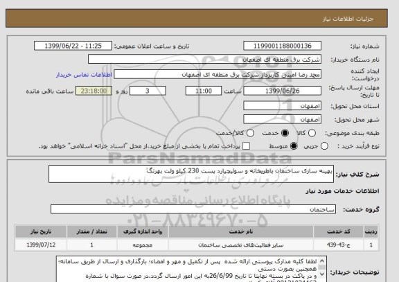 استعلام بهینه سازی ساختمان باطریخانه و سوئیچیارد پست 230 کیلو ولت بهرنگ