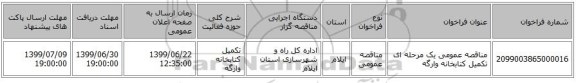 مناقصه عمومی یک مرحله ای تکمیل کتابخانه وارگه