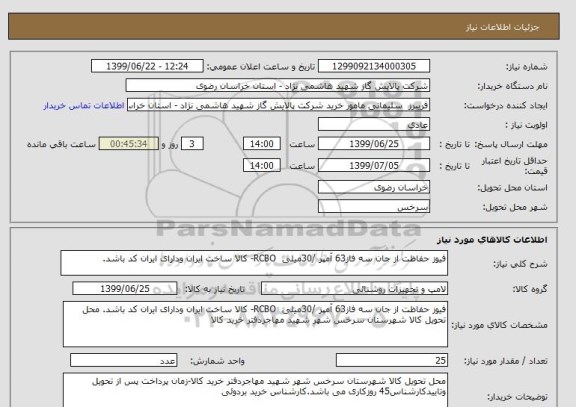 استعلام فیوز حفاظت از جان سه فاز63 آمپر /30میلی  RCBO- کالا ساخت ایران ودارای ایران کد باشد.  