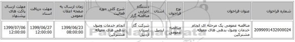 مناقصه عمومی یک مرحله ای انجام خدمات وصول بدهی های معوقه مشترکین