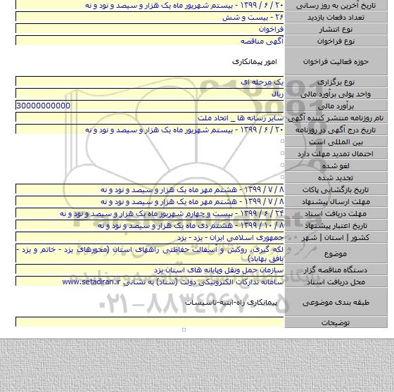 لکه گیری، روکش و آسفالت حفاظتی راههای استان (محورهای یزد - خاتم و یزد - بافق بهاباد)