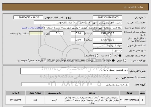 استعلام برنج هاشمی معطر درجه 1