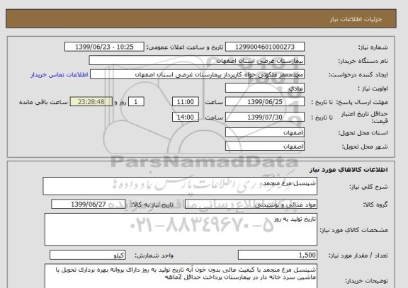 استعلام شینسل مرغ منجمد