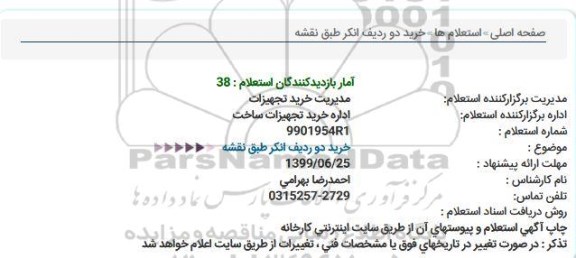 استعلام, استعلام خرید دو ردیف انکر