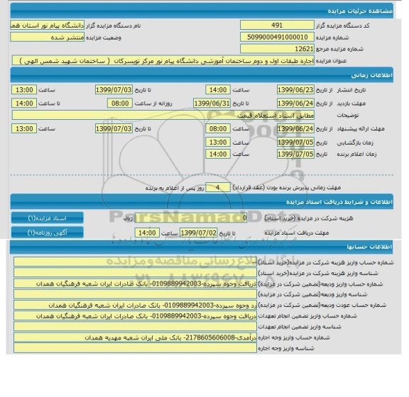 مزایده, مزایده اجاره طبقات اول و دوم ساختمان آموزشی دانشگاه