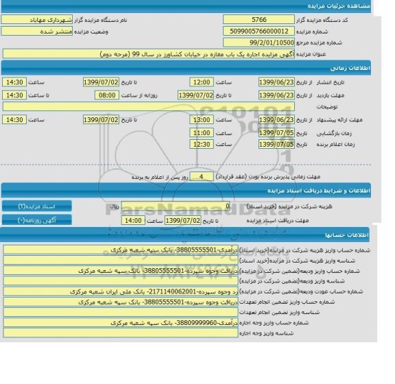 مزایده اجاره یکباب مغازه
