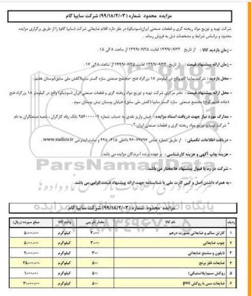 مزایده, مزایده اقلام ضایعاتی