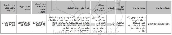 مناقصه عمومی یک مرحله ای خرید چهار دستگاه هواساز بیمارستان امام جعفر صادق (ع) میبد