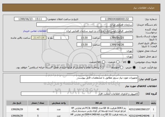 استعلام تجهیزات مورد نیاز سرور مطابق با مشخصات فایل پیوست
