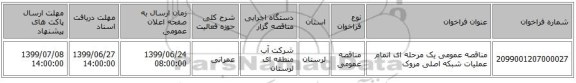 مناقصه عمومی یک مرحله ای اتمام عملیات شبکه اصلی مروک