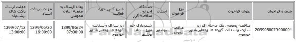 مناقصه عمومی یک مرحله ای زیر سازی وآسفالت کوچه ها ومعابر شهر خورموج