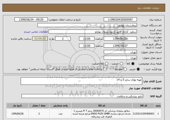 استعلام تهیه بوژی سایز 5 و 14