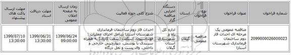 مناقصه عمومی یک مرحله ای احداث فاز دوم ساختمان فرمانداری شهرستان آستارا 