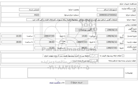 ضایعات آهنی شامل میل گرد با سایزهای مختلف، سطلهای فلزی زباله شهری، کمدهای فلزی و آهن آلات خرد