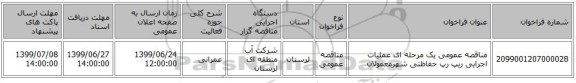 مناقصه عمومی یک مرحله ای عملیات اجرایی ریپ رپ حفاظتی شهرمعمولان