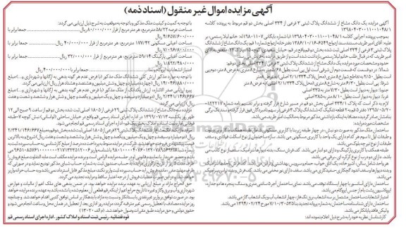 آگهی مزایده مزایده یک دانگ مشاع از ششدانگ پلاک ثبتی 3 فرعی