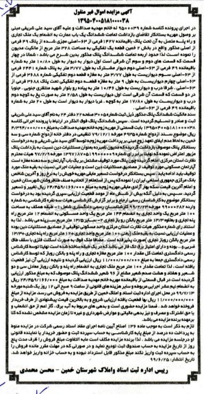 مزایده مزایده ششدانگ یک باب عمارت 1427 فرعی