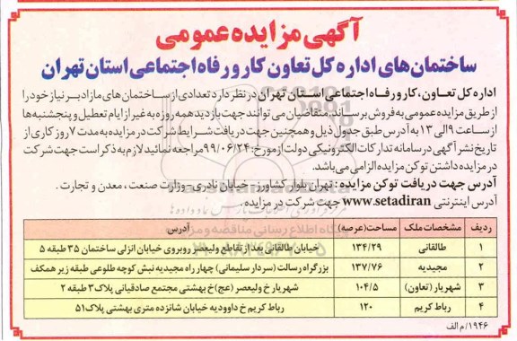 مزایده مزایده فروش تعدادی از ساختمان های مازاد