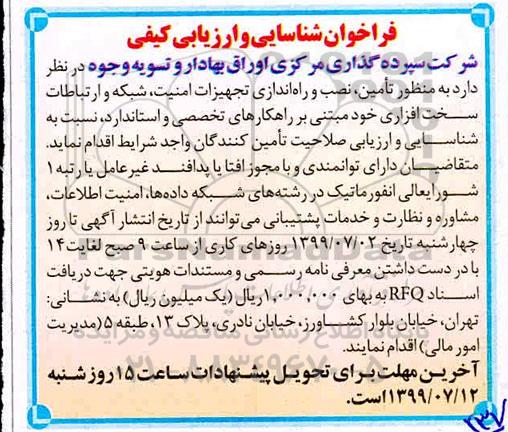 فراخوان شناسایی و ارزیابی کیفی, فراخوان شناسایی و ارزیابی کیفی تامین، نصب و راه اندازی تجهیزات شبکه و ارتباطات سخت افزاری