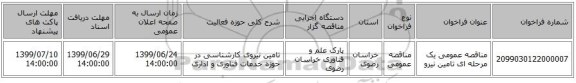 مناقصه عمومی یک مرحله ای تامین نیرو