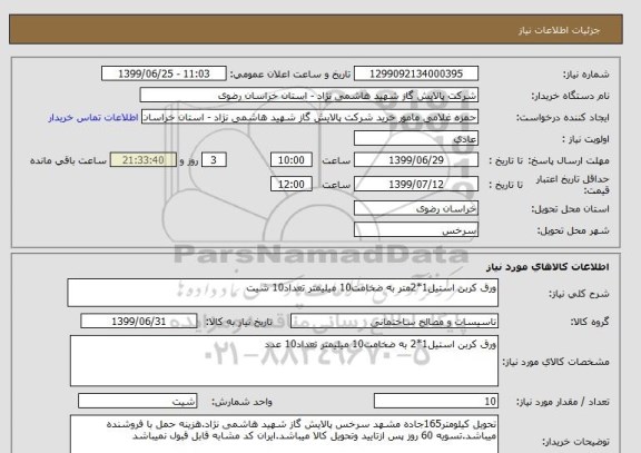 استعلام ورق کربن استیل1*2متر به ضخامت10 میلیمتر تعداد10 شیت