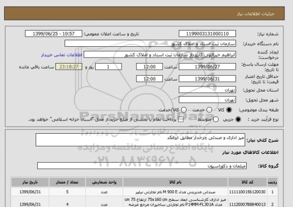 استعلام میز اداری و صندلی چزخدار مطابق ایرانکد
