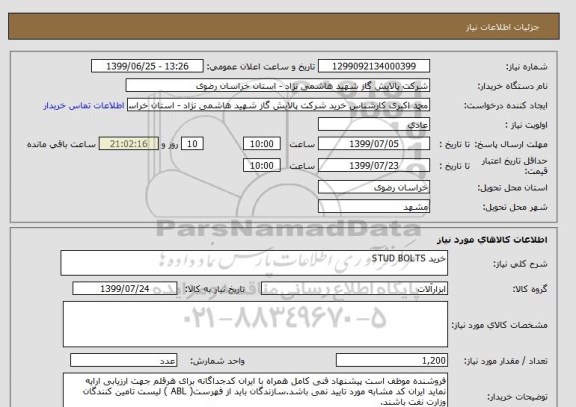 استعلام خرید STUD BOLTS