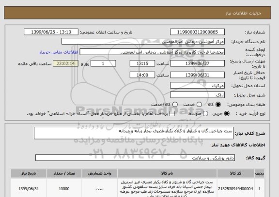 استعلام ست جراحی گان و شلوار و کلاه یکبار مصرف بیمار زنانه و مردانه 