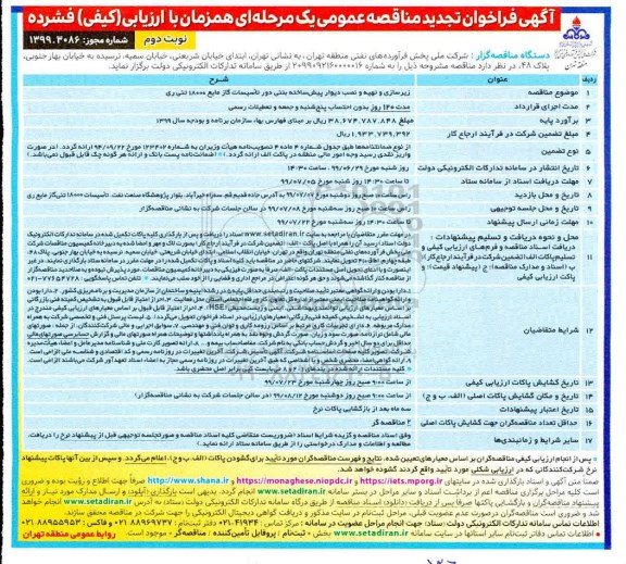 تجدید فراخوان مناقصه, تجدید فراخوان مناقصه زیرسازی و تهیه و نصب دیوار پیش ساخته بتنی- نوبت دوم 