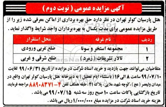 مزایده عمومی, مزایده حق بهره برداری از اماکن نوبت دوم