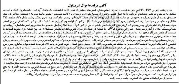مزایده ، مزایده ششدانگ یک واحد آپارتمان