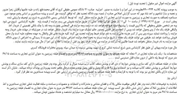 مزایده،مزایده فروش  یک باب مغازه تجاری در 2 دهانه 