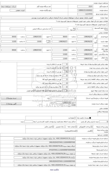 فروش ضایعات شرکت شهرکهای صنعتی استان آذربایجان شرقی