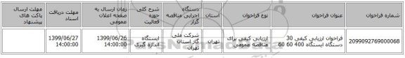 فراخوان ارزیابی کیفی 30 دستگاه ایستگاه 400 60 60