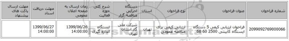 فراخوان ارزیابی کیفی 5 دستگاه ایستگاه  کابینتی 2500 60 60
