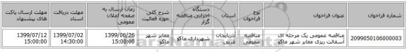 مناقصه عمومی یک مرحله ای آسفالت ریزی معابر شهر ماکو