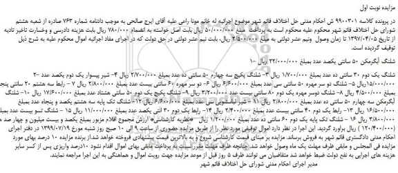 مزایده،مزایده فروش شلنگ آبگرمکن 50 سانتی یکصد عدد و...
