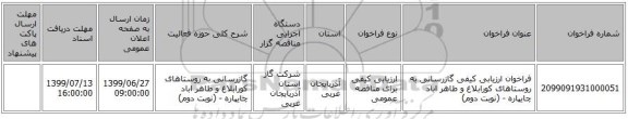 فراخوان ارزیابی کیفی گازرسانی به روستاهای کورابلاغ و طاهر اباد چایپاره - (نوبت دوم)
